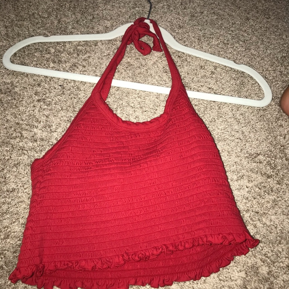 red haulter top